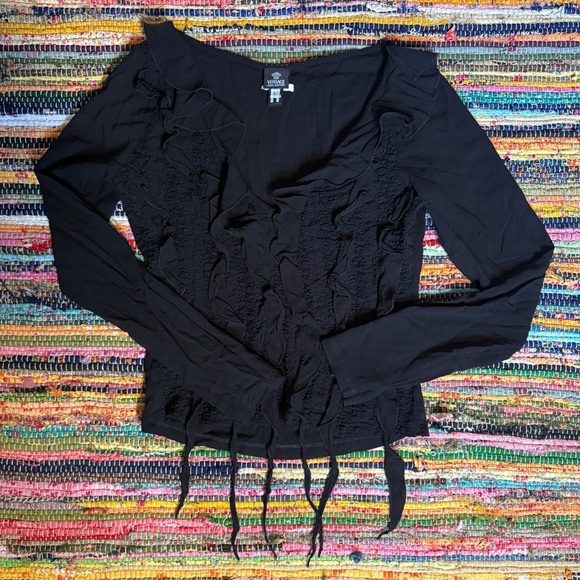Vintage 2000s Versace Black Ruffle Pleated Top – Seaweed Detail Long Sleeve (S) - Picture 10 of 10